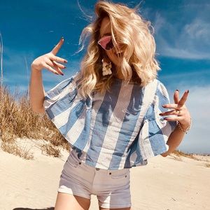 Blue and white striped crop top American eagle